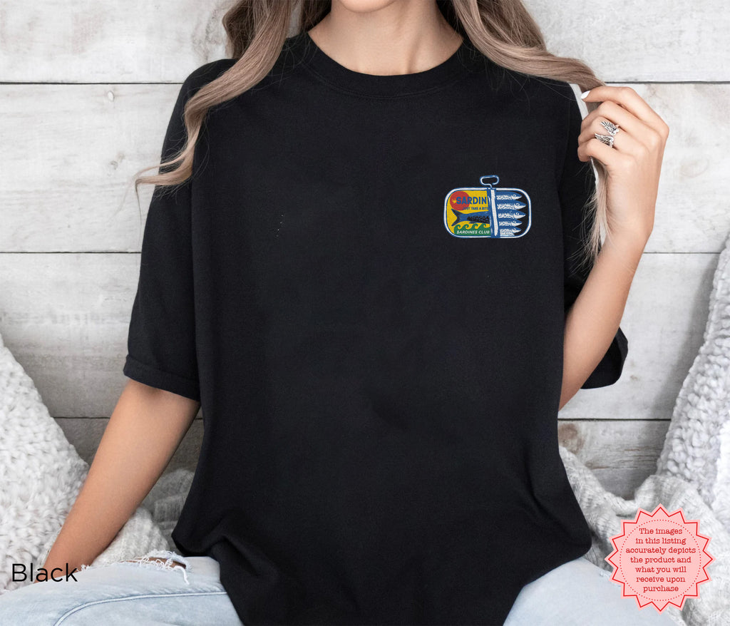 Sardines Embroidered Tee | Comfort Colors Shirt | Fisherman’s Aesthetic & Mediterranean Living | Bold Graphic Tee
