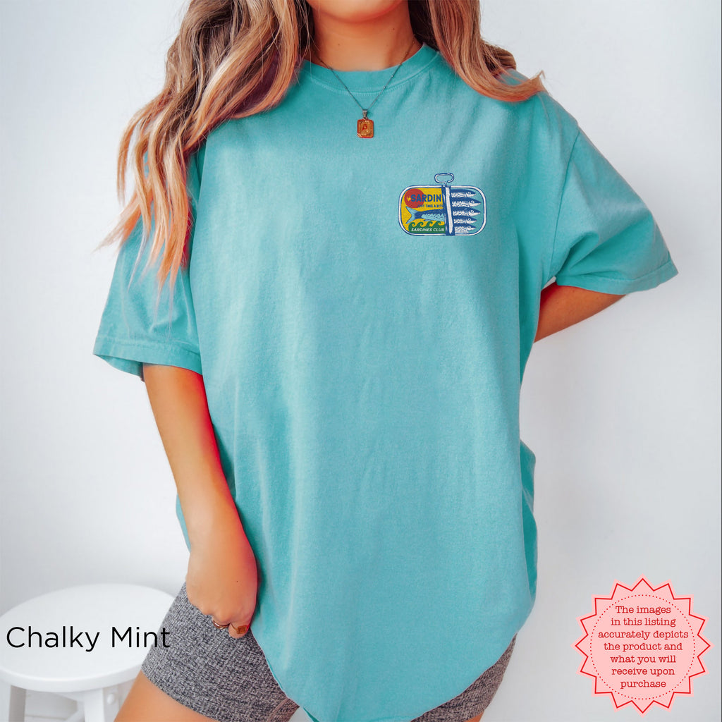 Sardines Embroidered Tee | Comfort Colors Shirt | Fisherman’s Aesthetic & Mediterranean Living | Bold Graphic Tee