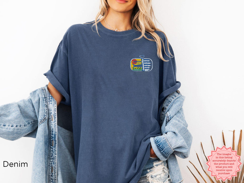 Sardines Embroidered Tee | Comfort Colors Shirt | Fisherman’s Aesthetic & Mediterranean Living | Bold Graphic Tee