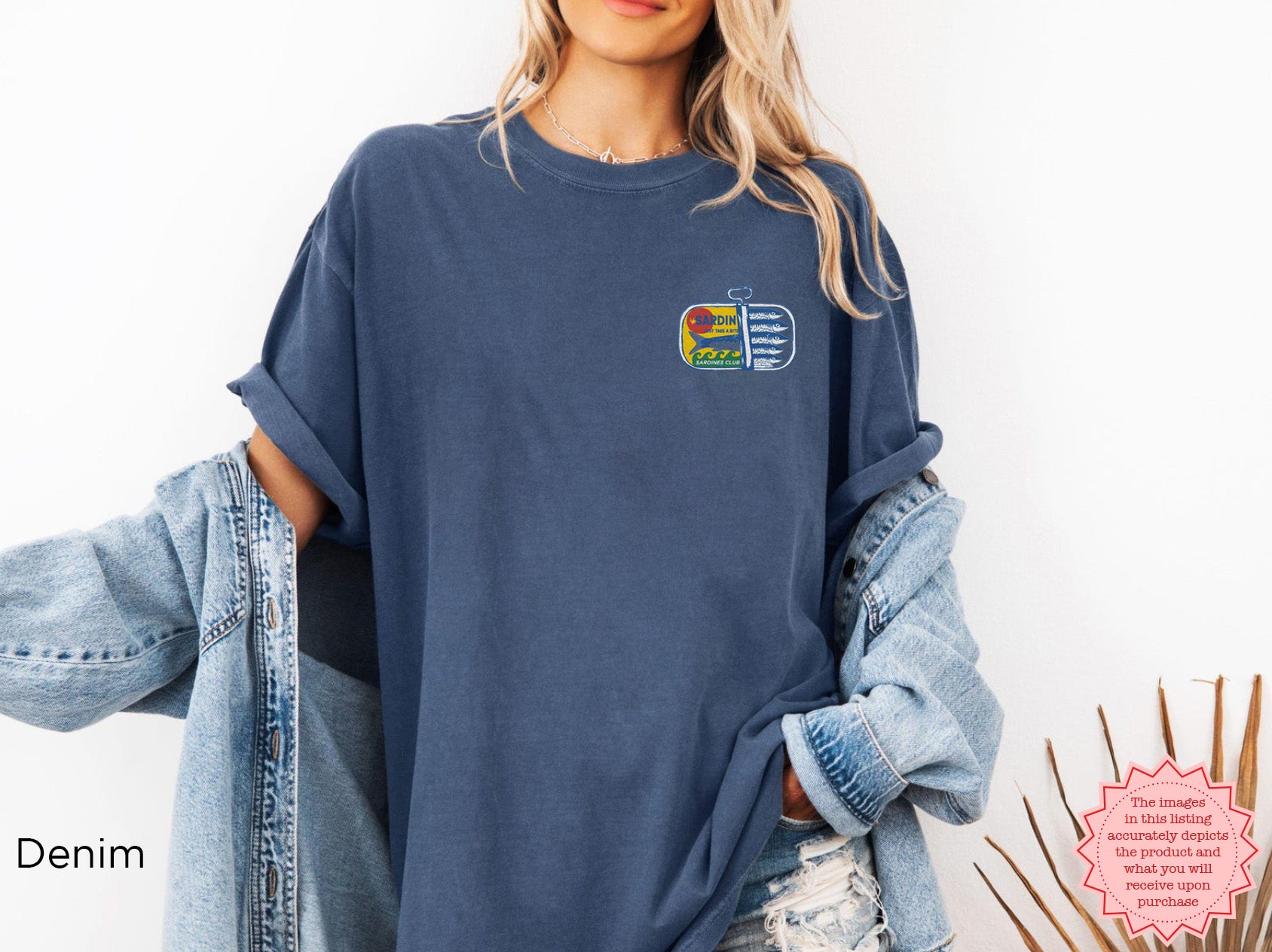 Sardines Embroidered Tee | Comfort Colors Shirt | Fisherman’s Aesthetic & Mediterranean Living | Bold Graphic Tee