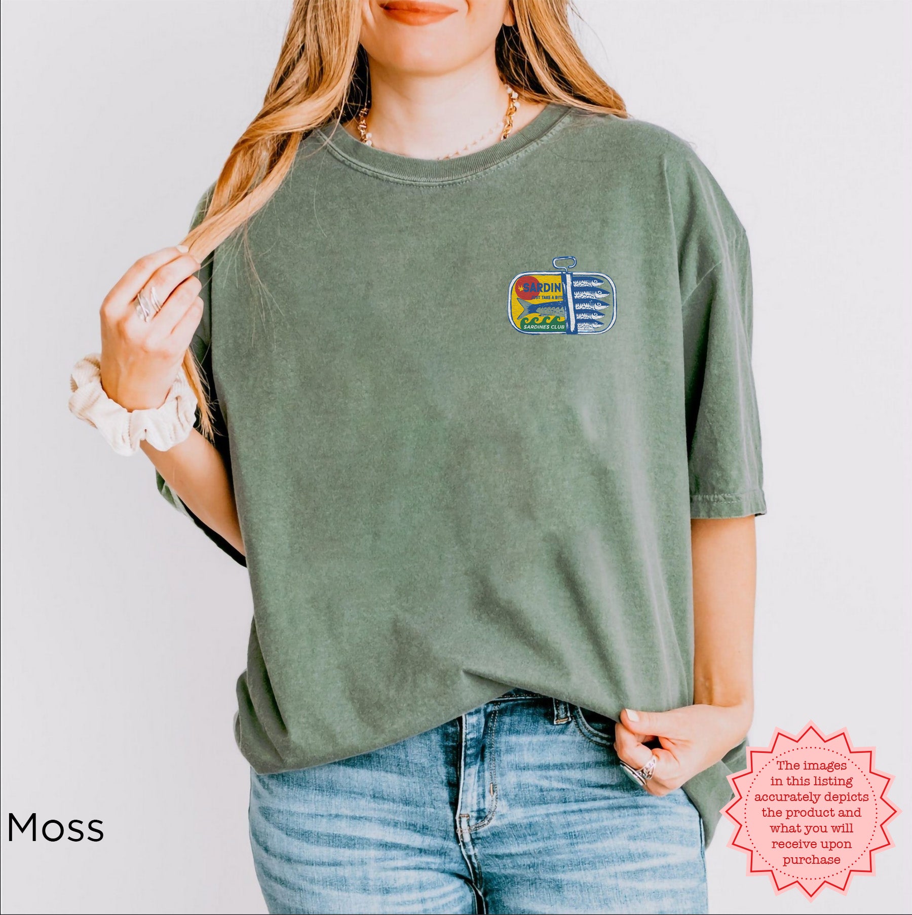 Sardines Embroidered Tee | Comfort Colors Shirt | Fisherman’s Aesthetic & Mediterranean Living | Bold Graphic Tee