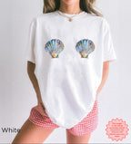 Classic white seashell graphic tee for a fresh, clean summer look.