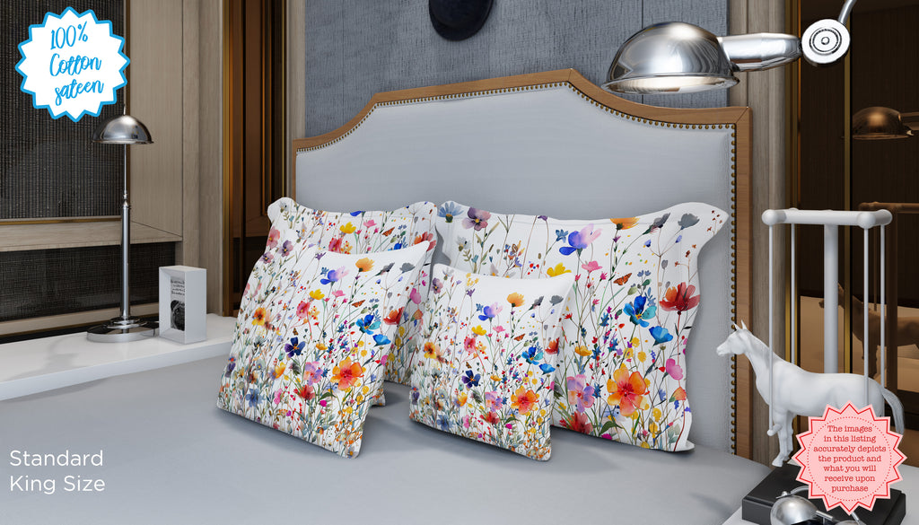 Watercolor Floral Cotton Sateen Pillowcase Set (2)