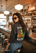 Slow Sunday Brunch Club [colour] crewneck sweatshirt featuring coffee, pancakes and pastry artwork