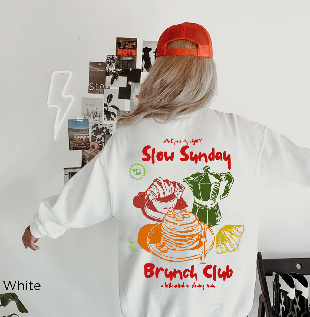 Slow Sunday Brunch Club [colour] sweatshirt with vintage coffee and brunch graphic
