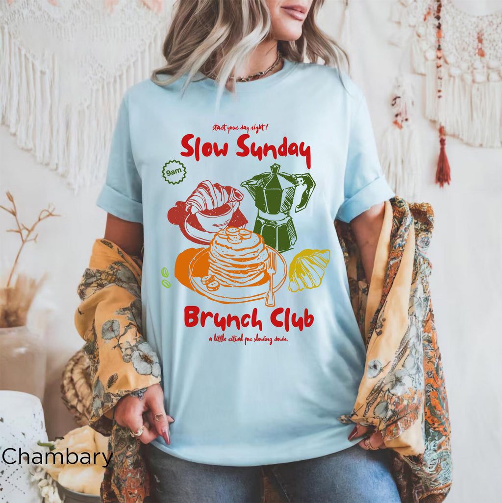 Slow Sunday Brunch Club Chambary T-shirt styled for a relaxed Sunday outfit