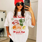 Slow Sunday Brunch Club White T-shirt with vintage coffee and brunch graphic