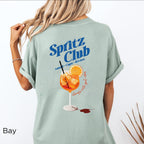 Spritz Club T-shirt back graphic showcasing a colorful cocktail illustration inspired by Italian summer and coastal aperitivo culture