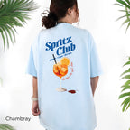 Spritz Club heavyweight cotton T-shirt displayed from the back with a large detailed cocktail graphic and relaxed fit
