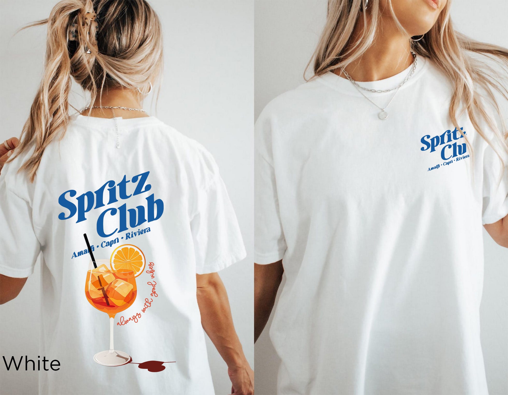 Spritz Club T-shirt with Mediterranean-inspired cocktail graphic printed on a relaxed-fit Comfort Colors 1717 tee