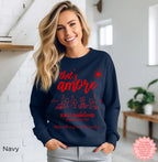 Customizable ‘That’s Amore’ Bachelorette Crewneck in Navy, perfect for bridal party keepsakes.
