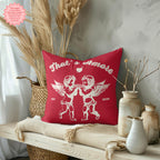 Front view of the That's Amore Cupid Red 18"x18" Cushion | Premium cotton and velveteen fabric with classic Cupid design
