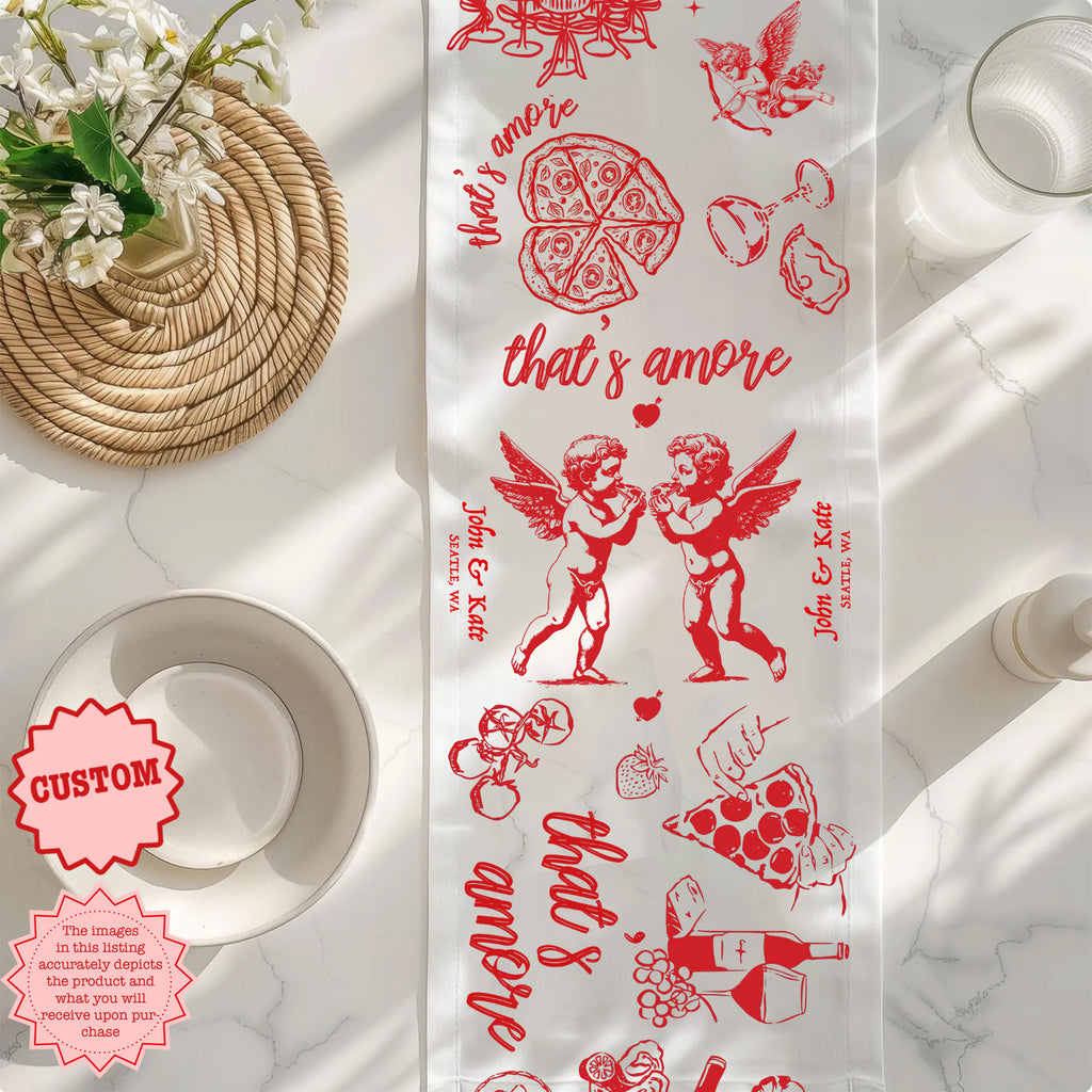 Custom Italian “That’s Amore” Table Runner – Bridal Shower & Wedding Decor, Amalfi Coast Party Linen
