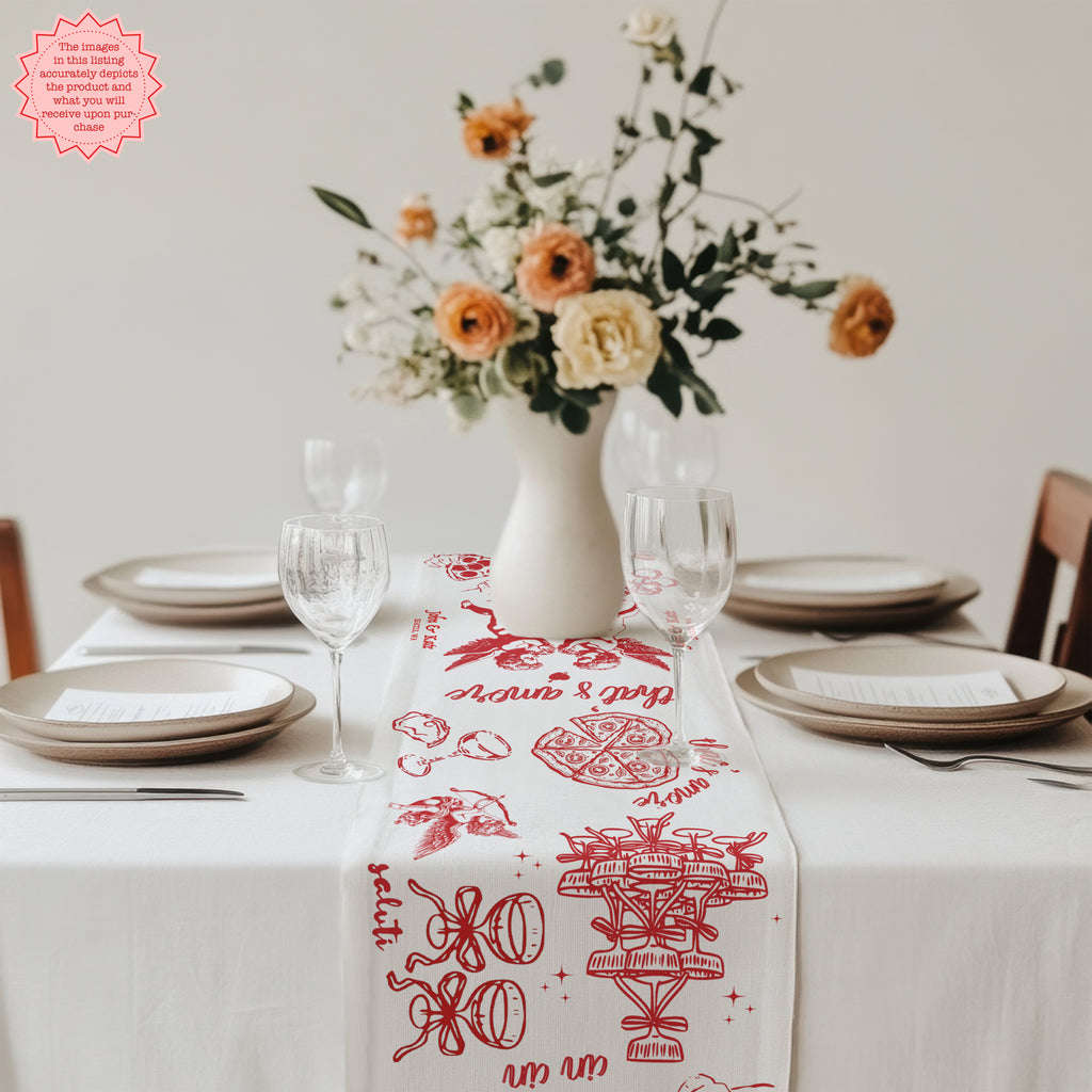 Custom Italian “That’s Amore” Table Runner – Bridal Shower & Wedding Decor, Amalfi Coast Party Linen