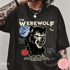 Vintage werewolf horror graphic t-shirt with retro Halloween design