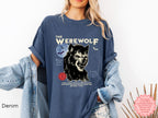 Front view of vintage werewolf Halloween t-shirt with classic monster artwork