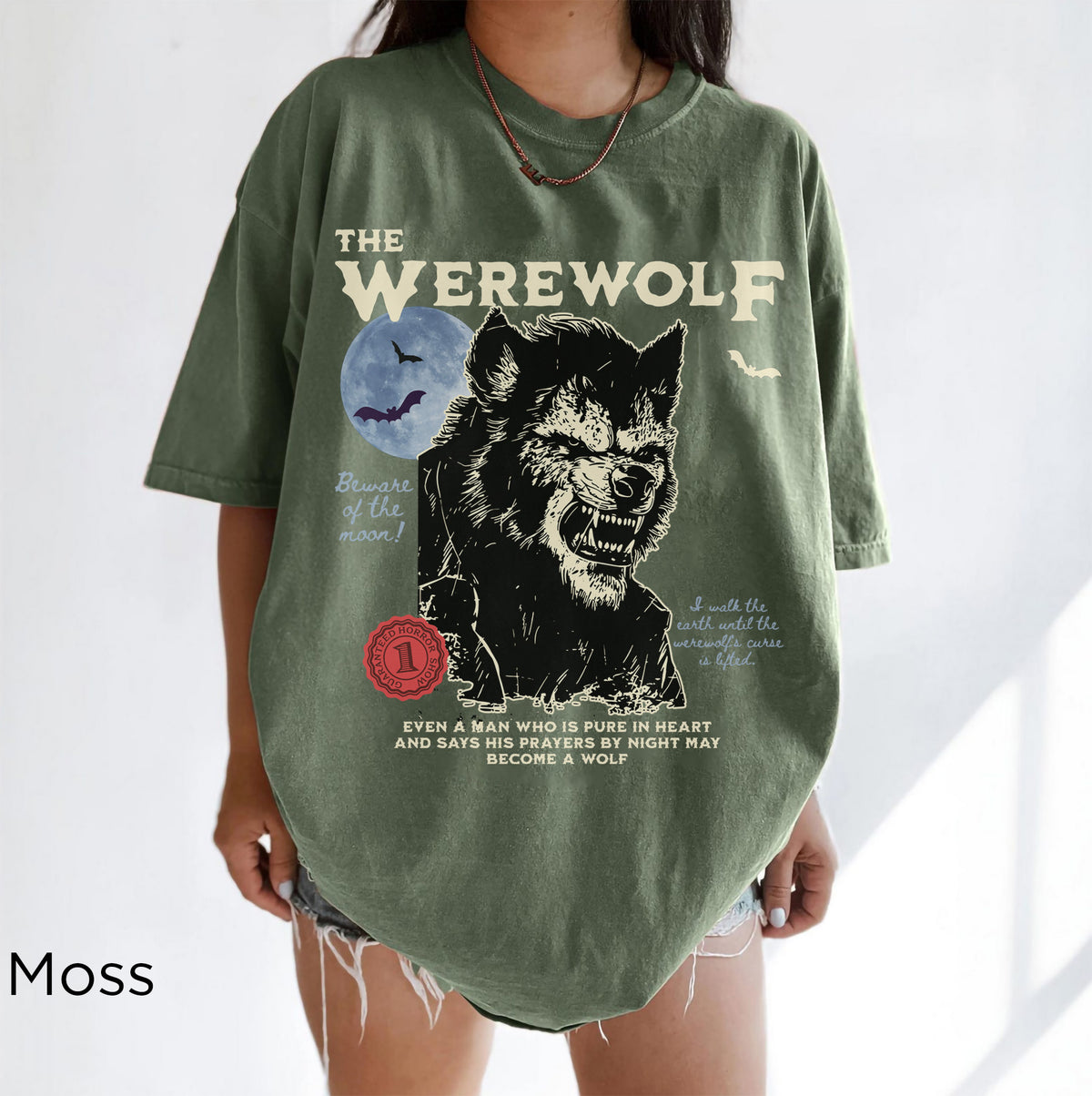 Vintage-inspired werewolf monster t-shirt with classic horror aesthetic