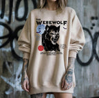 Vintage werewolf Halloween sweatshirt styled for cozy fall and spooky season