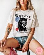 Werewolf graphic tee featuring retro horror-inspired artwork for spooky season