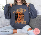 Retro black cat sweatshirt featuring vintage-inspired Halloween artwork