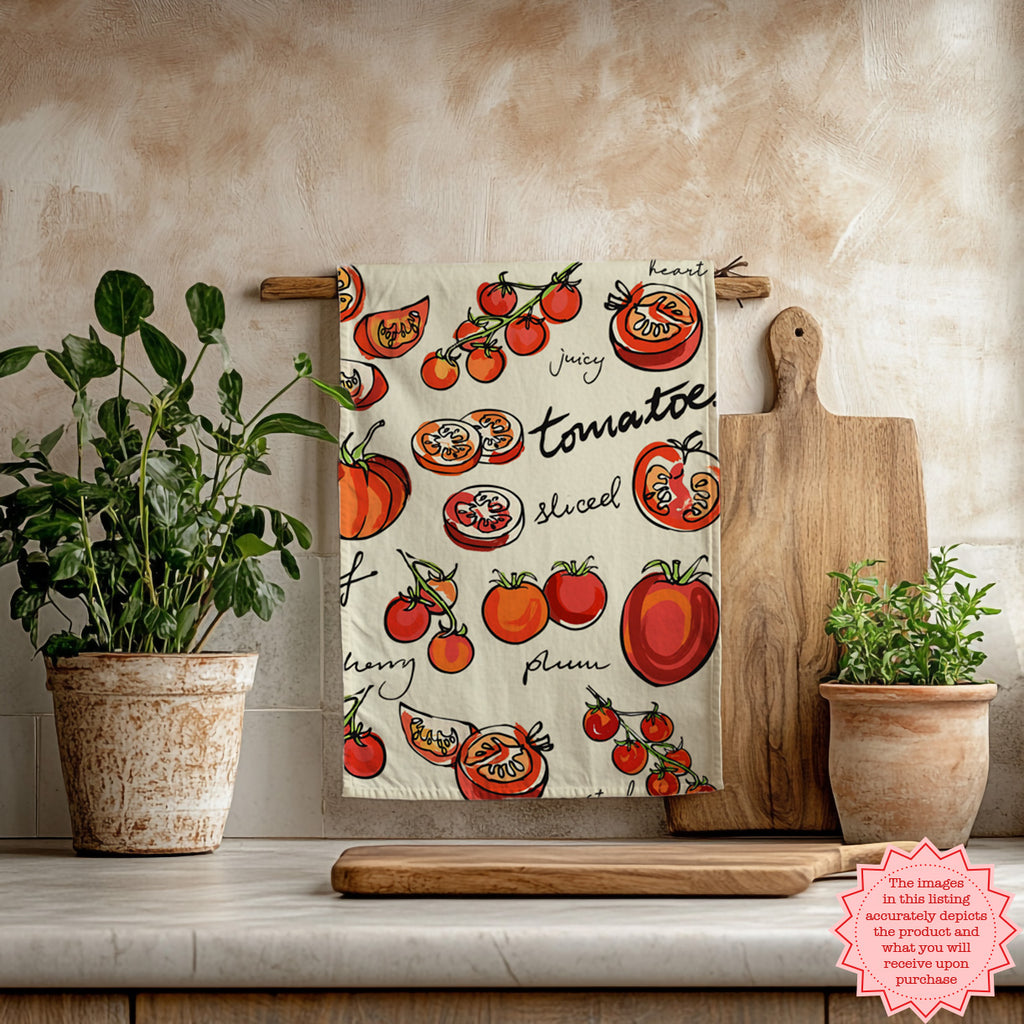 Hand-Painted Tomato Tea Towel – 100% Cotton Twill Kitchen Towel