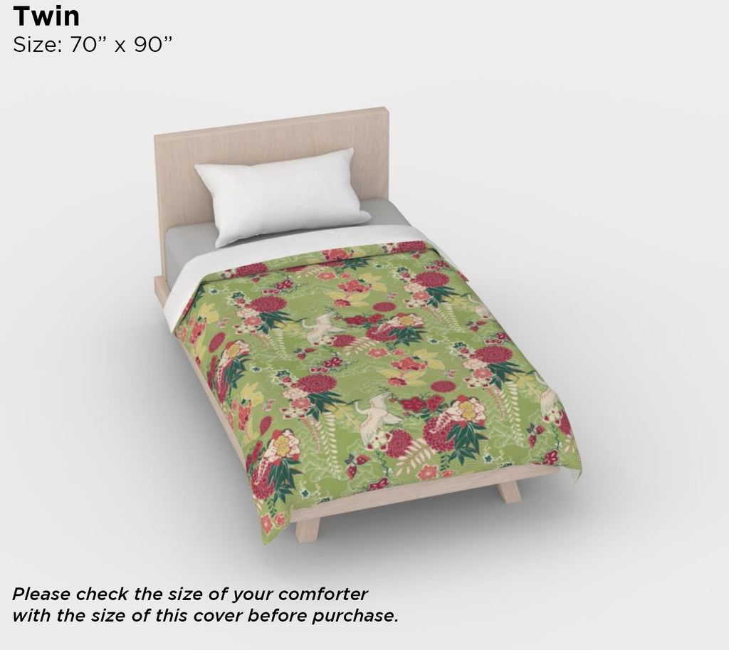Green Oriental Floral Duvet Cover – Luxury Cotton Sateen Bedding