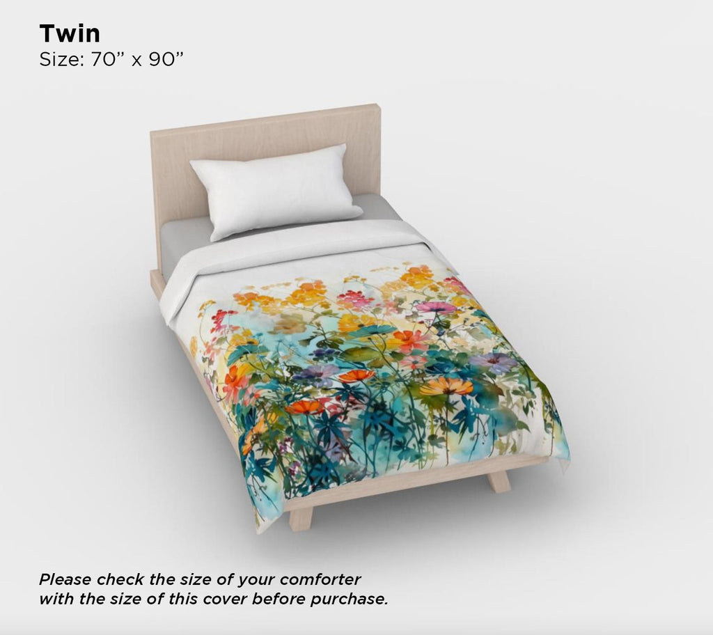 Vibrant Watercolor Wildflowers Cotton Sateen Duvet Cover – Spring Floral Bedding for King, Queen, & Twin Sizes