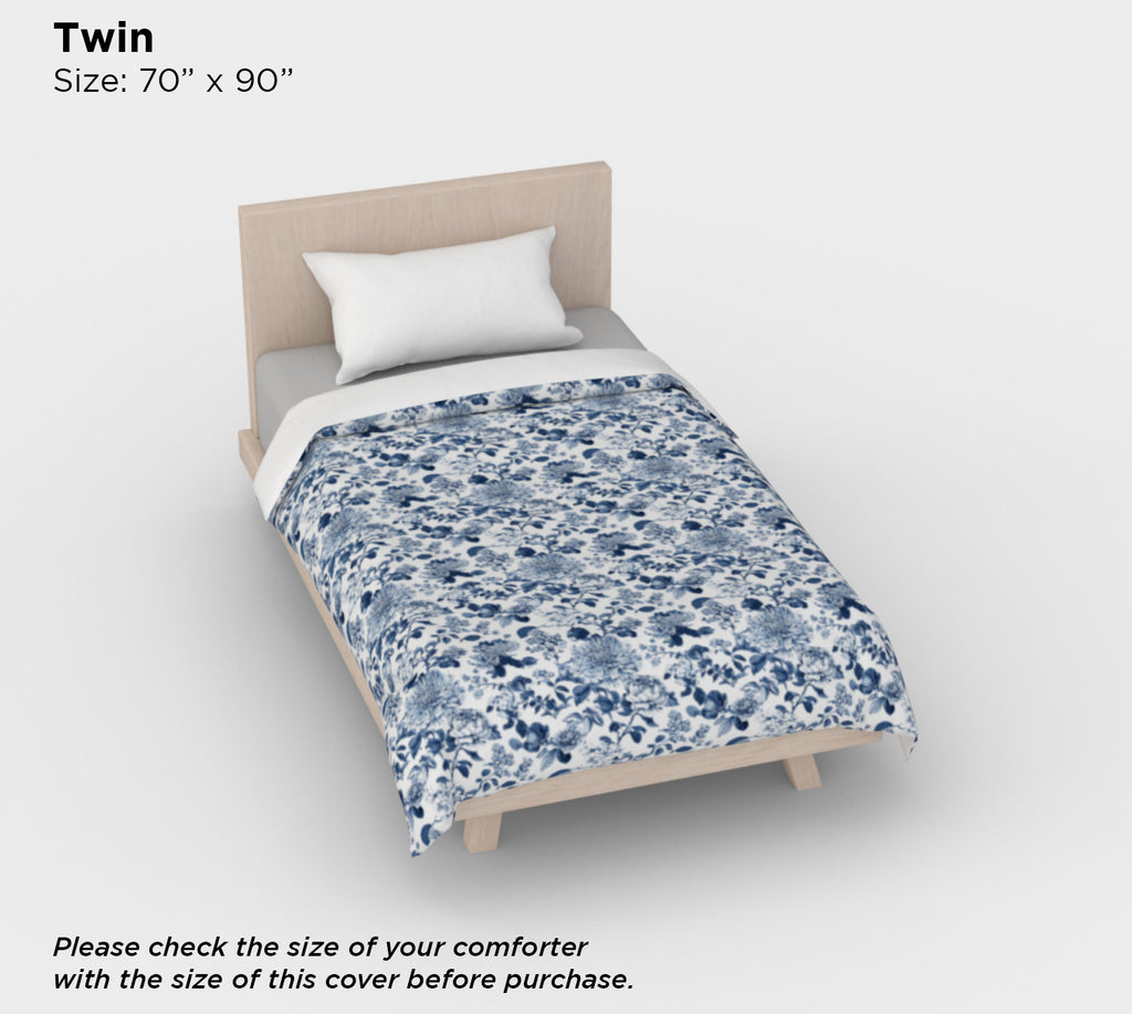 Blue Toile Floral Duvet Cover – Luxury Cotton Sateen Bedding