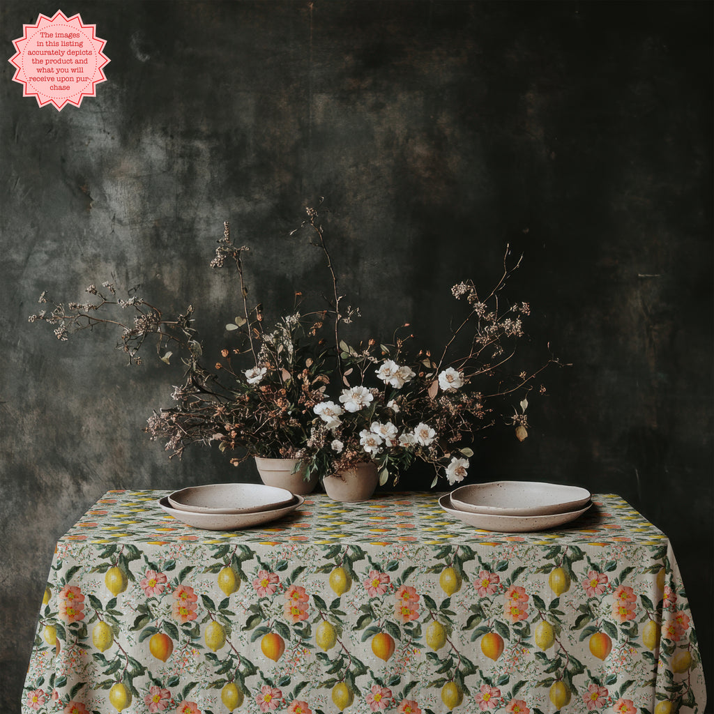 Vintage Italian Lemon Cotton Twill Tablecloth – Mediterranean Summer Dining