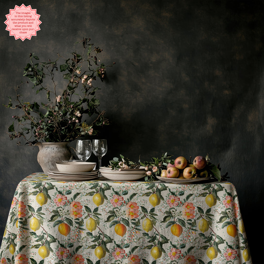 Vintage Italian Lemon Cotton Twill Tablecloth – Mediterranean Summer Dining