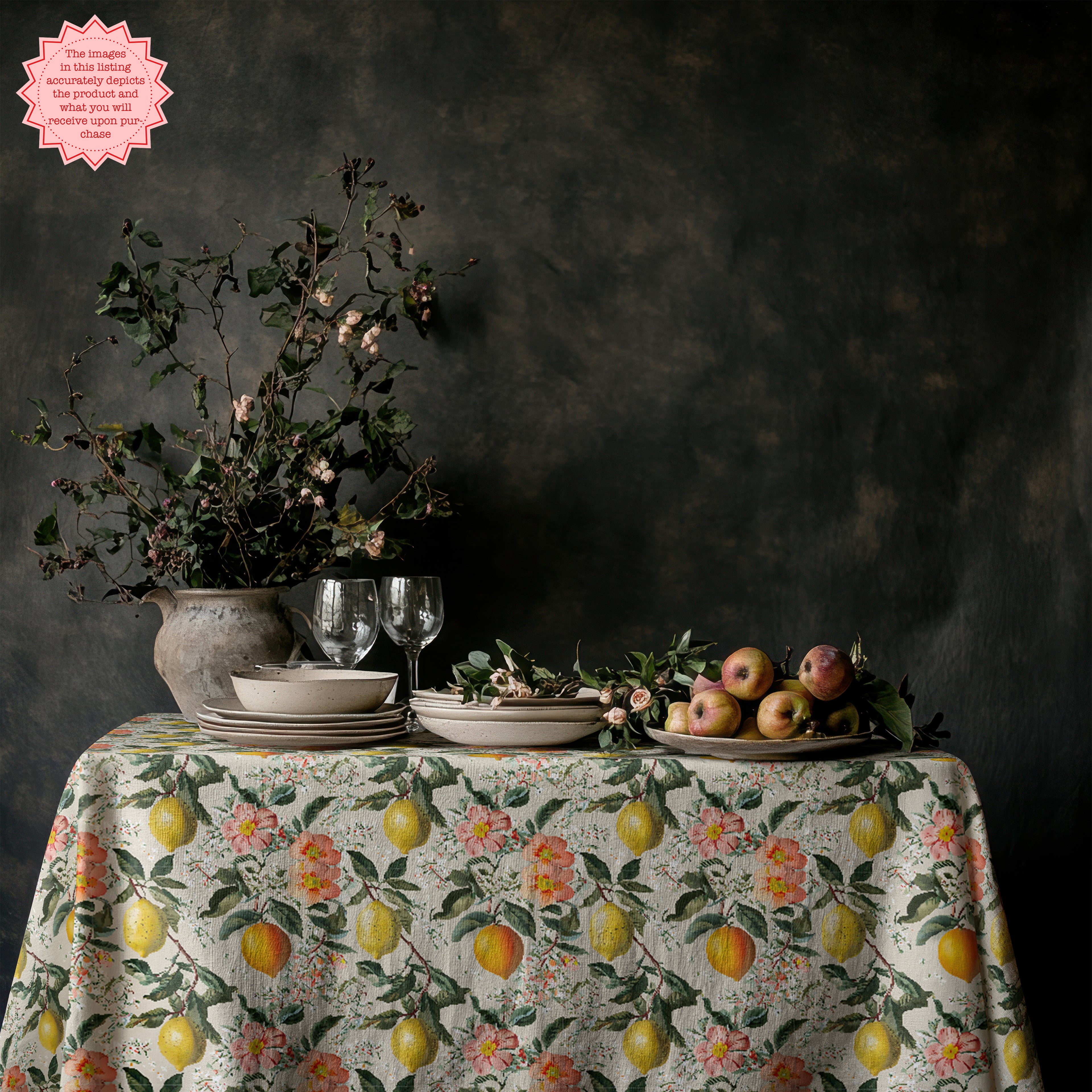 Vintage Italian Lemon Cotton Twill Tablecloth – Mediterranean Summer Dining