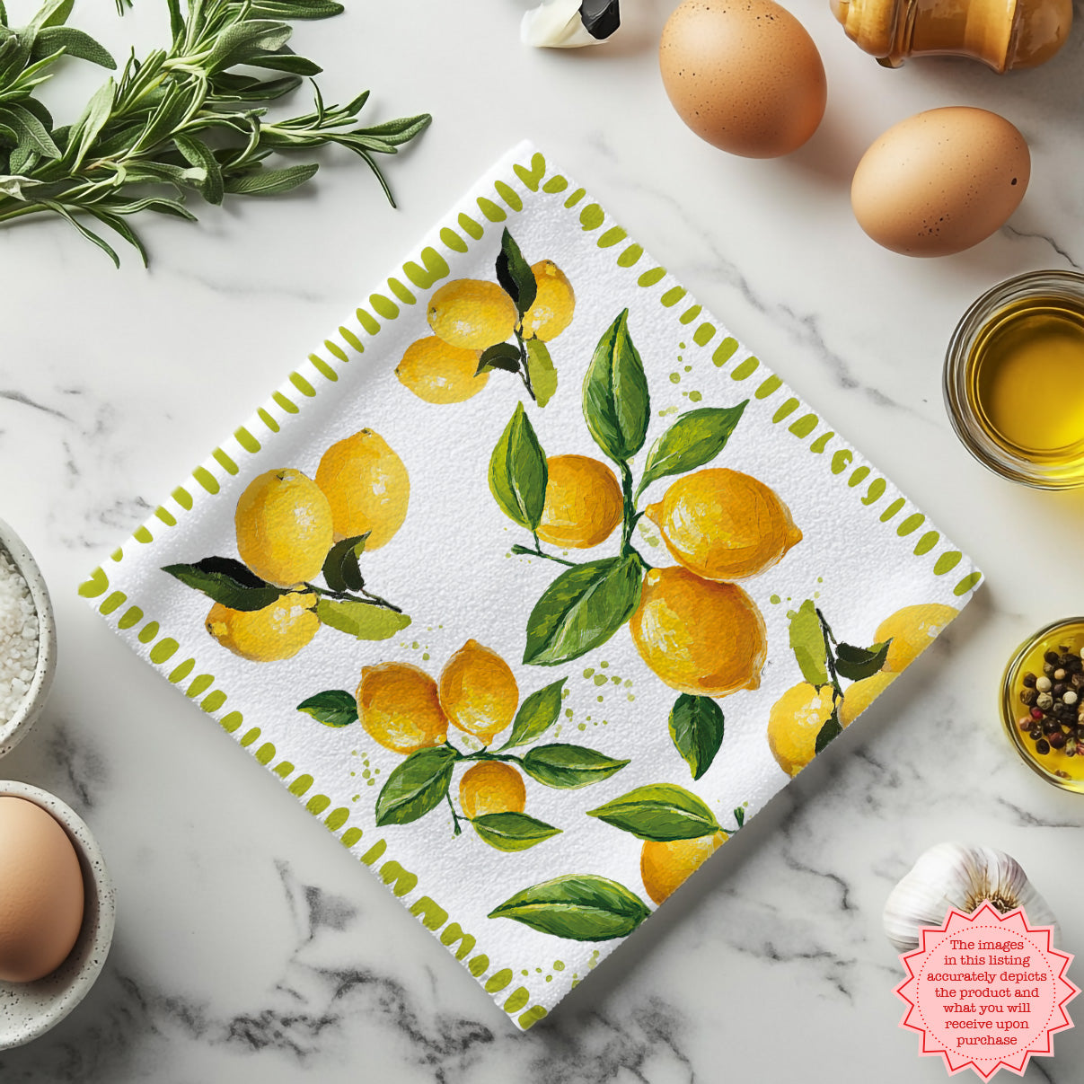 Hand-Painted Watercolor Lemon Tea Towel – 100% Cotton Twill Kitchen Towel