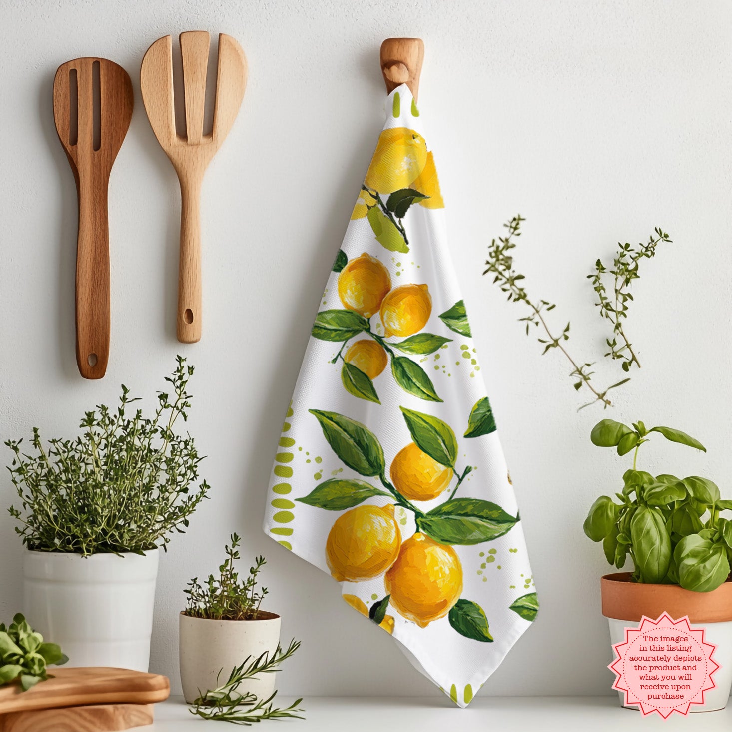 Hand-Painted Watercolor Lemon Tea Towel – 100% Cotton Twill Kitchen Towel