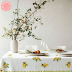 Watercolor Lemon Tablecloth – 100% Cotton Twill, Italian Summer Table Linen, Mediterranean Kitchen Decor