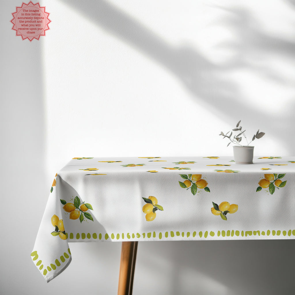 Watercolor Lemon Tablecloth – 100% Cotton Twill, Italian Summer Table Linen, Mediterranean Kitchen Decor
