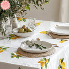 Watercolor Lemon Tablecloth – 100% Cotton Twill, Italian Summer Table Linen, Mediterranean Kitchen Decor