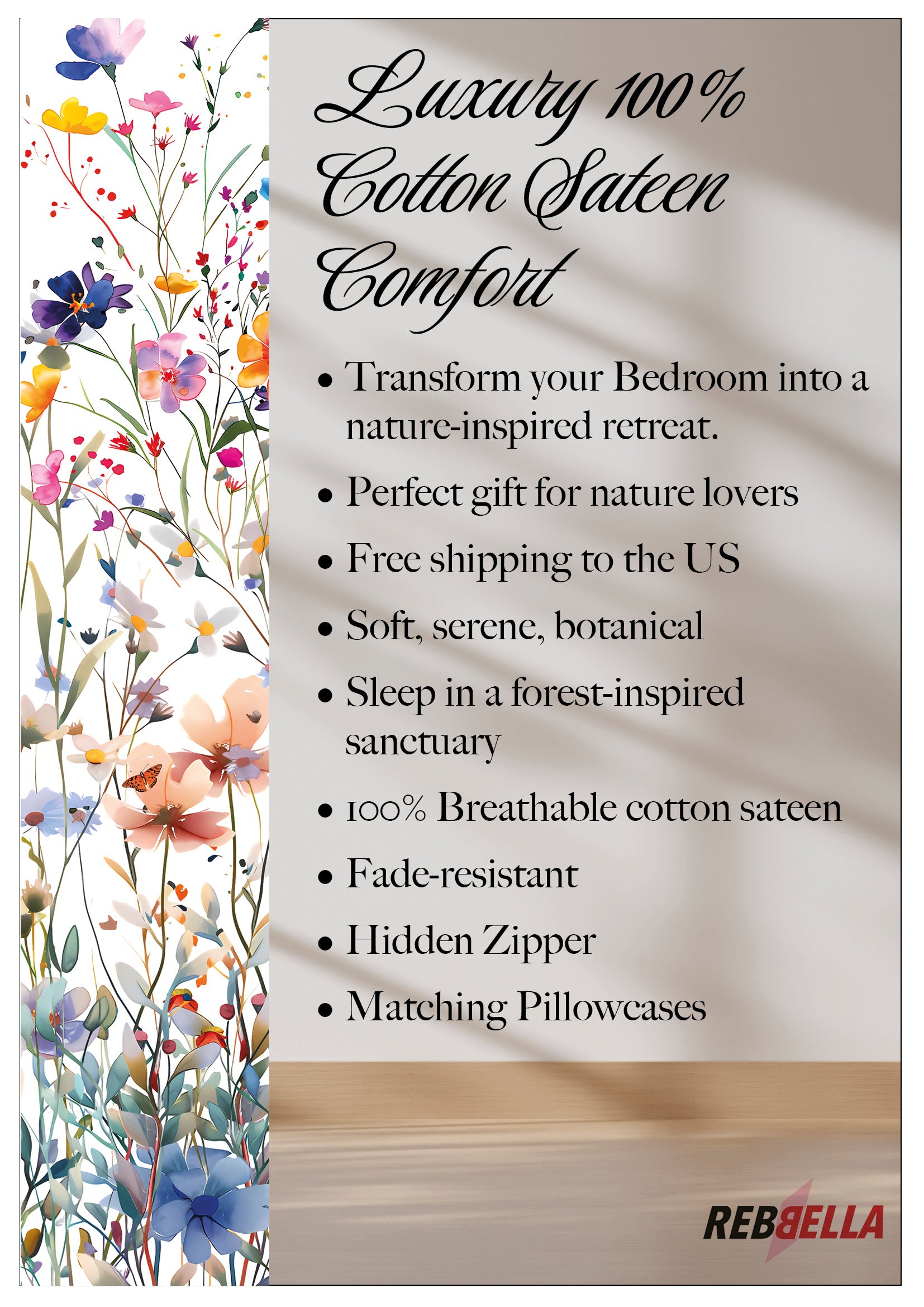 Watercolor Floral Cotton Sateen Pillowcase Set (2)