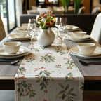 Cotton Twill Christmas mistletoe table runner with watercolour design