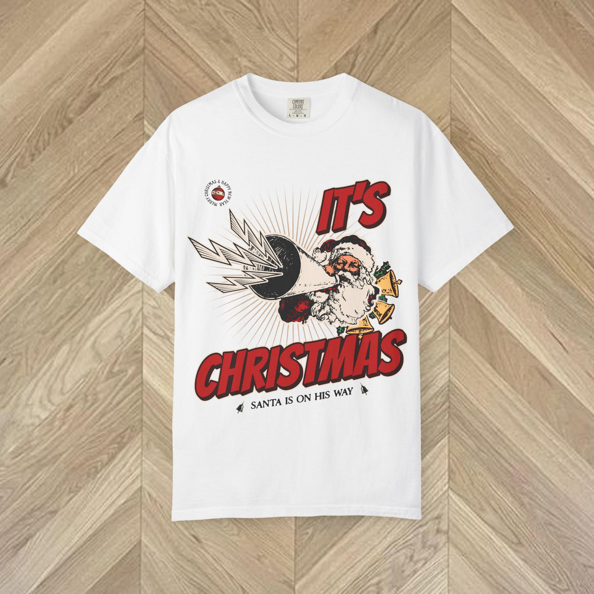 Funny Christmas graphic tee featuring festive retro holiday artwork