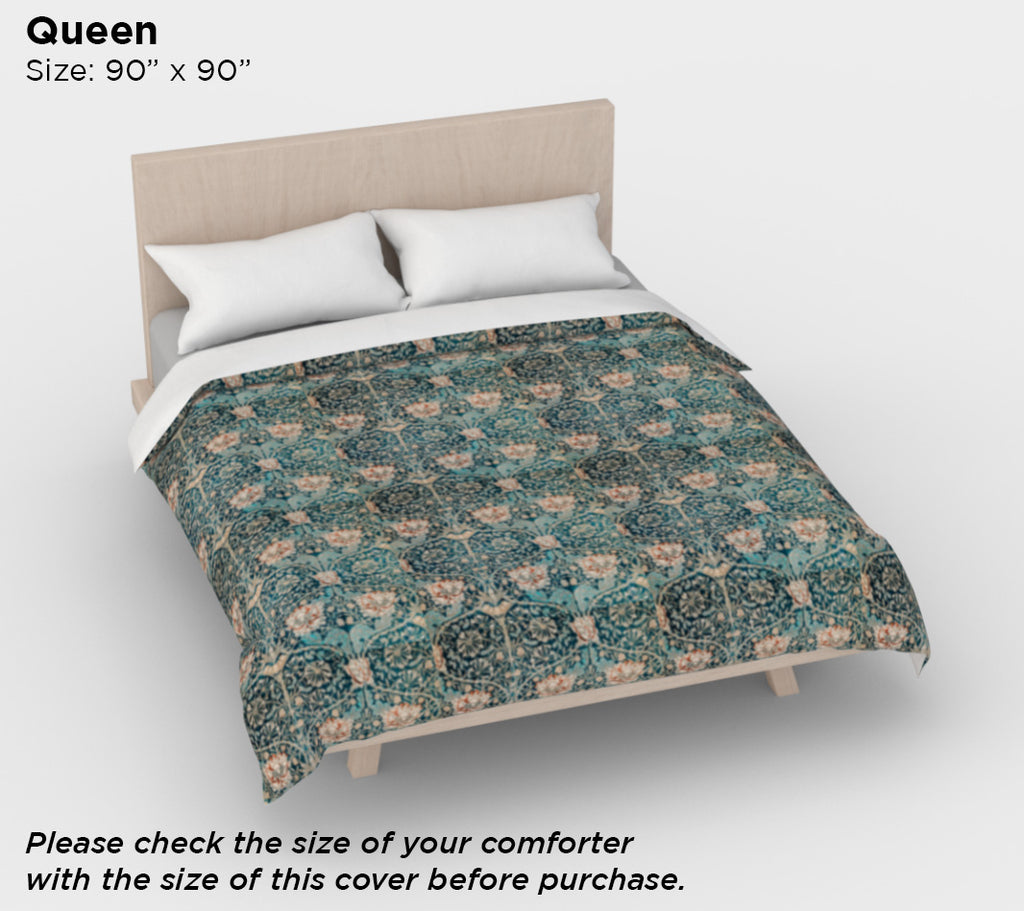 William Morris Art Nouveau Vintage Tulip Cotton Sateen Duvet Cover – Queen/King Size, Includes Standard Pillowcases