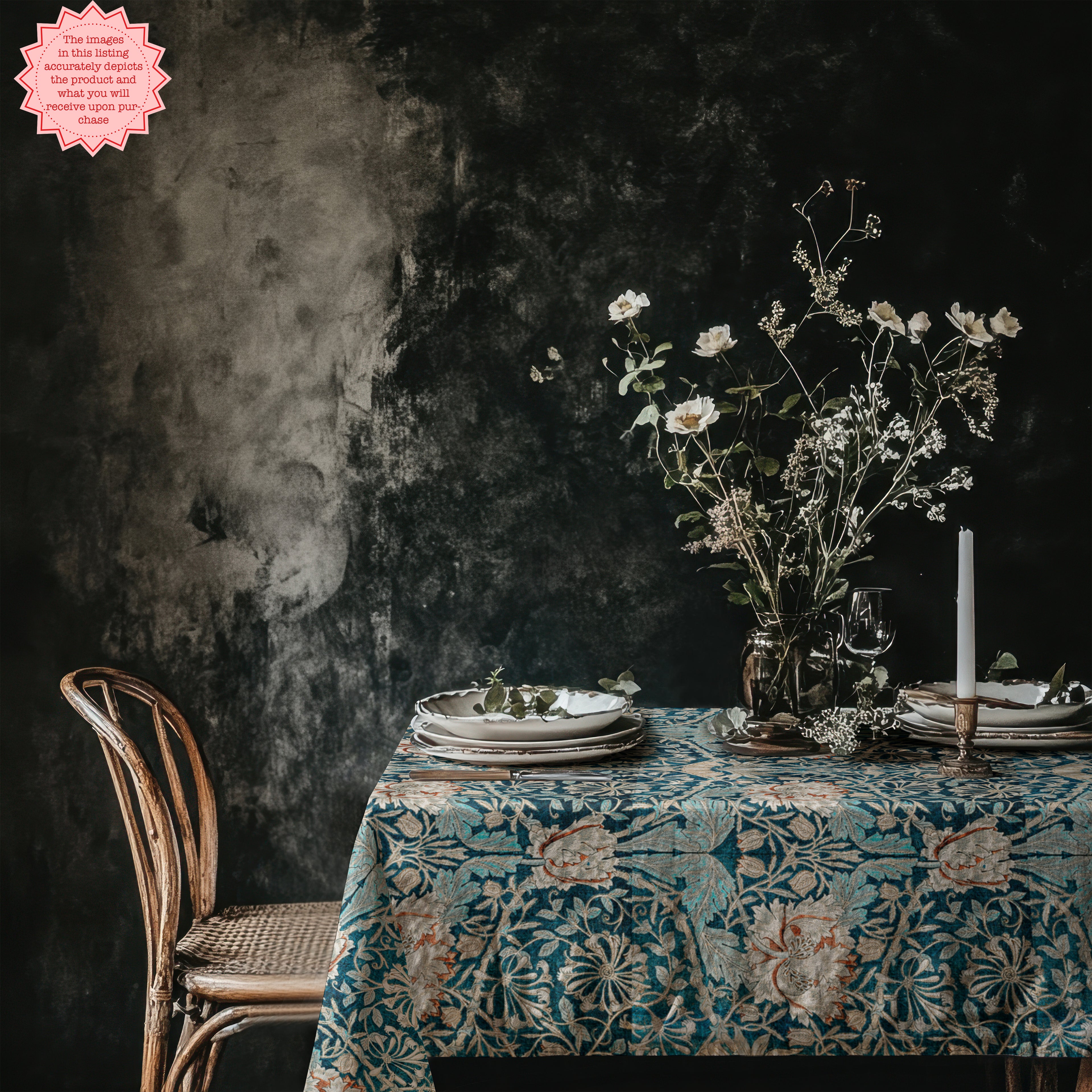 Art Nouveau Floral Tablecloth – William Morris–Inspired Cotton Twill Table Linen