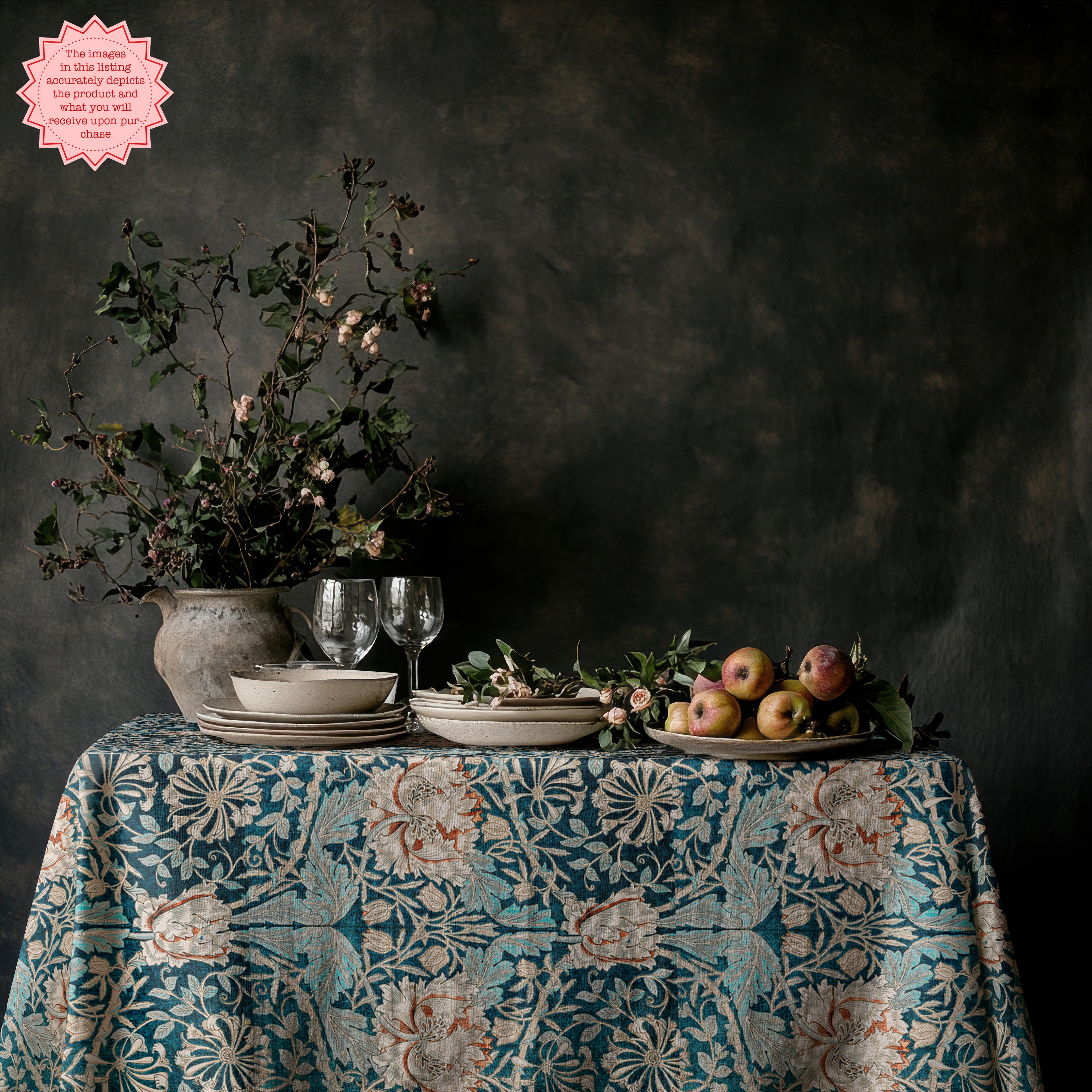 Art Nouveau Floral Tablecloth – William Morris–Inspired Cotton Twill Table Linen