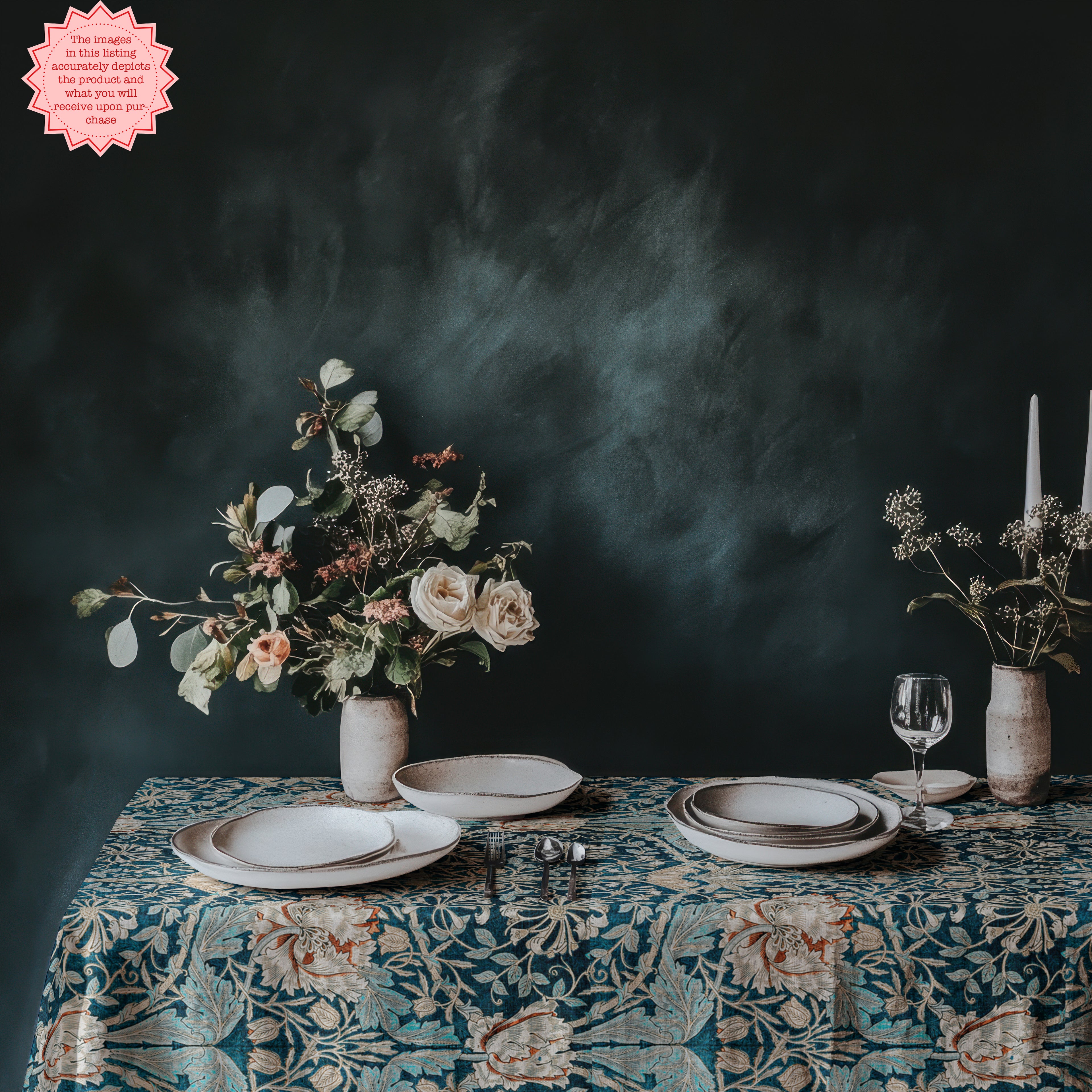 Art Nouveau Floral Tablecloth – William Morris–Inspired Cotton Twill Table Linen