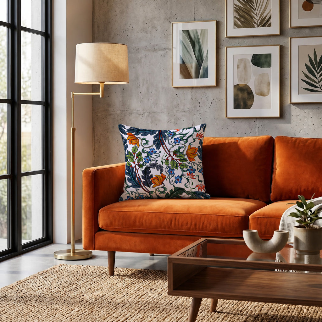 Heritage Botanical Velveteen Cushion Cover 22” x 22” – Maximalist Floral Velvet Pillow for Eclectic Interiors