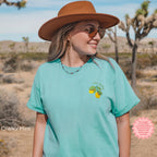 Cute and stylish citrus graphic tee with "Ciao Bella" embroidery, perfect for summer.