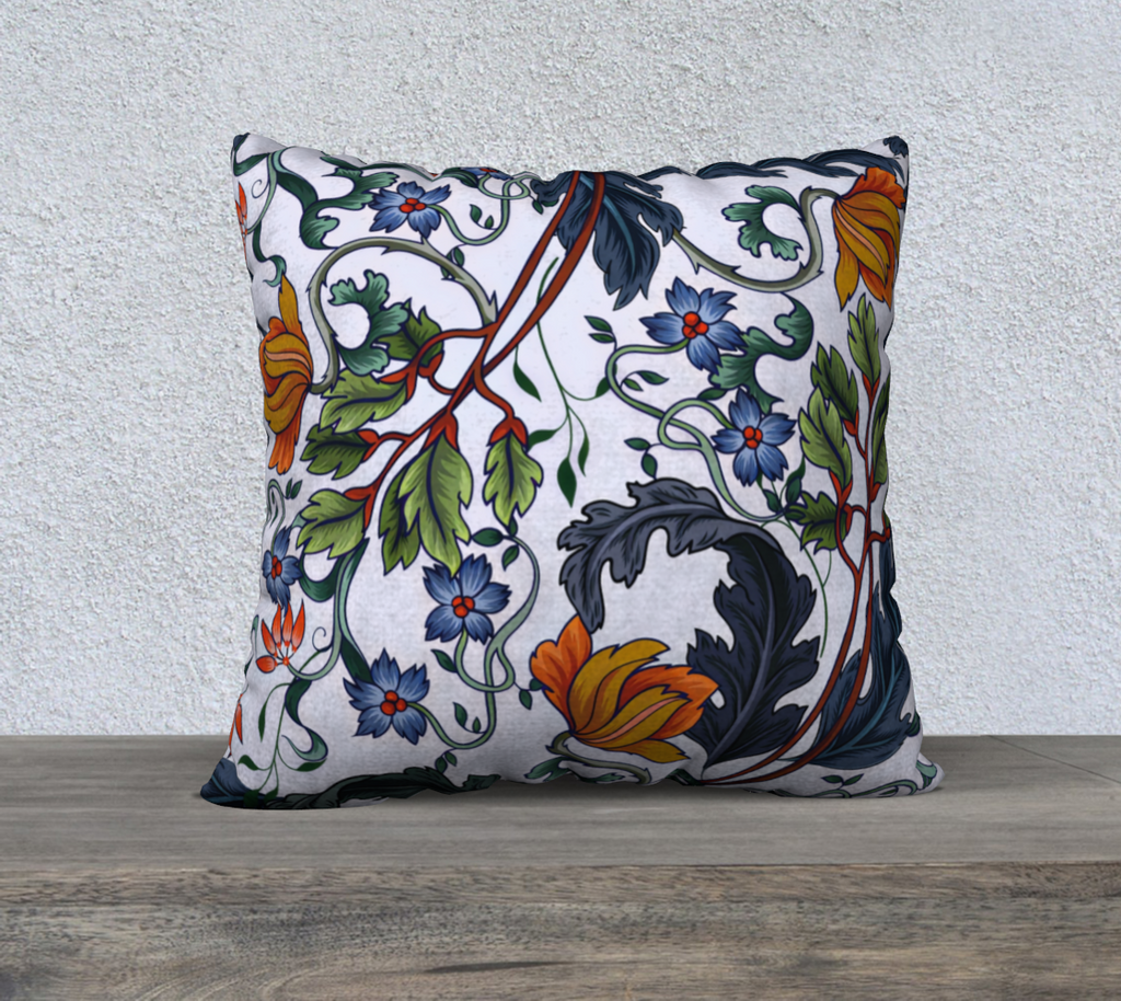 Heritage Botanical Velveteen Cushion Cover 22” x 22” – Maximalist Floral Velvet Pillow for Eclectic Interiors