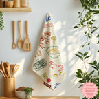 Italian Market Tea Towel – Cotton Kitchen Towel with Sardines & Lobster | Amalfi Coast Inspired, Fun Foodie Gift