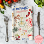 Italian Market Tea Towel – Cotton Kitchen Towel with Sardines & Lobster | Amalfi Coast Inspired, Fun Foodie Gift