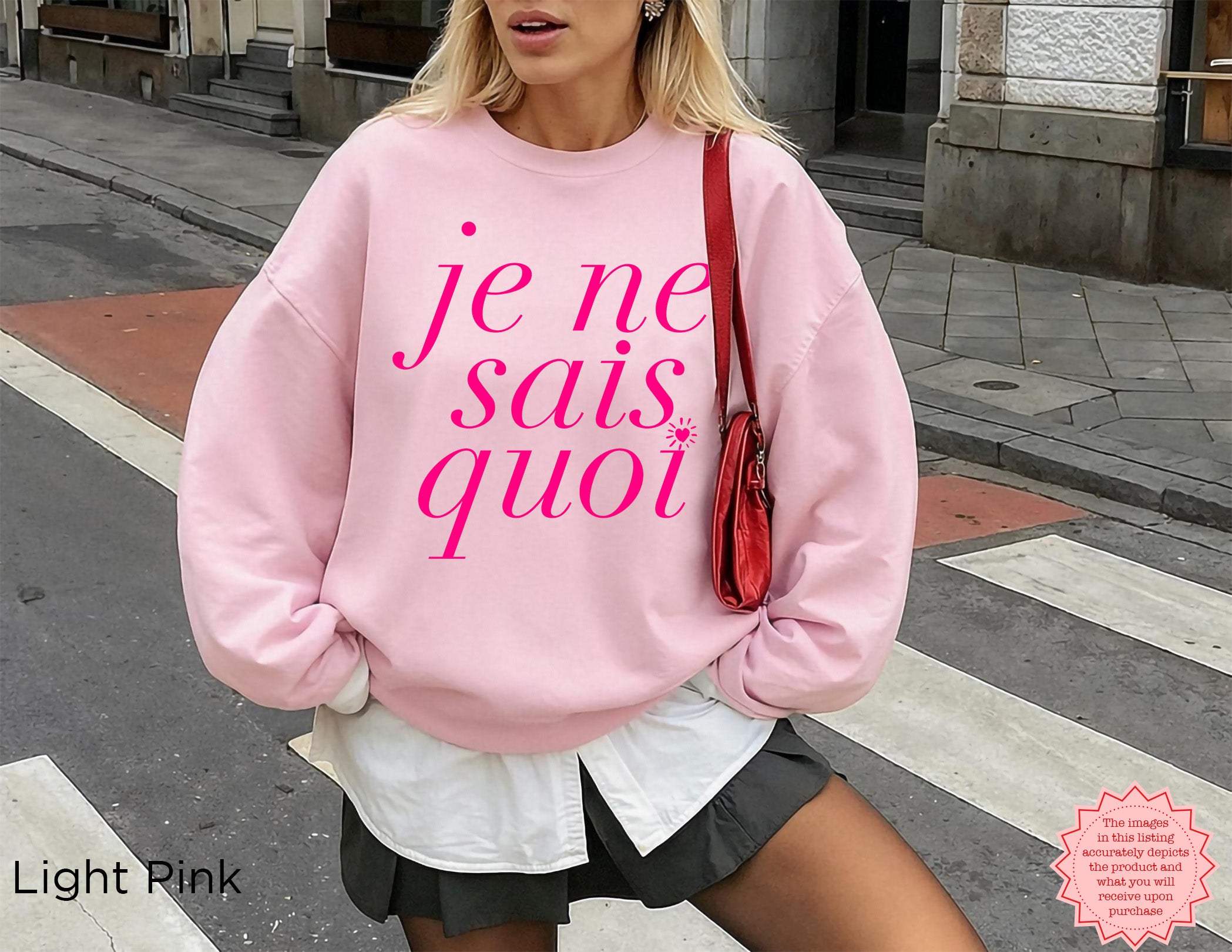 Fashionable light pink Je Ne Sais Quoi sweatshirt, French quote cozy sweatshirt gift idea