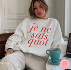 White Je Ne Sais Quoi sweatshirt, minimalistic French girl style outfit, gift for her